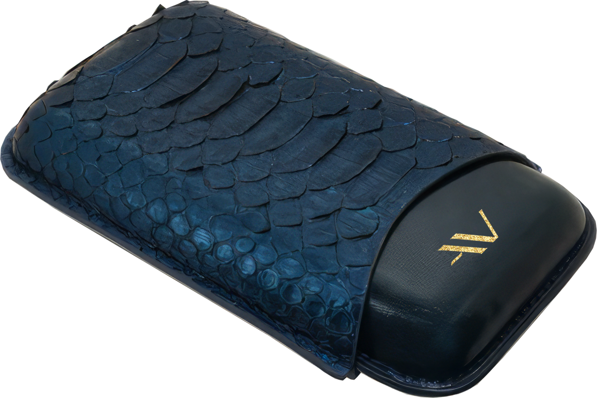 AVANTI EXCLUSIVE ACCESSORIES Blue chưa có hình, labels [style_8010202009947]  Bao da đựng cigar 3 ống - Aznavour I Python (3  Sticks) - Blue shiny