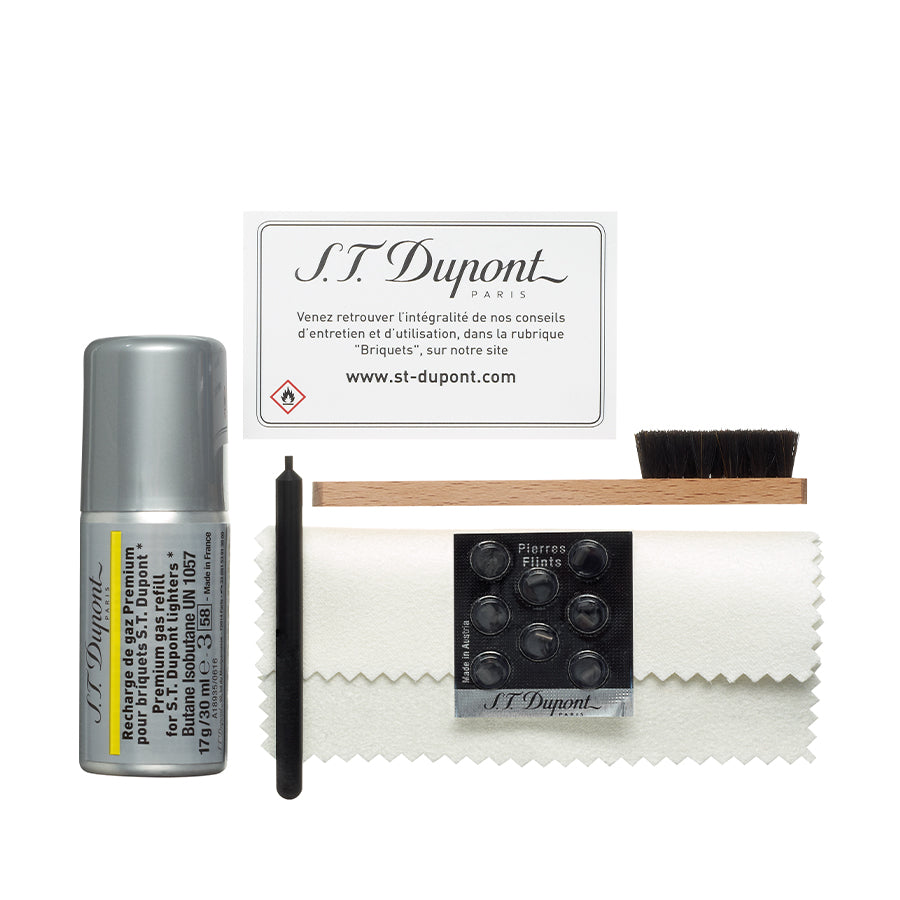 DUPONT ACCESSORIES Bộ Dụng Cụ Bảo Dưỡng Bật Lửa Gồm Bình Chứa Gas 30ml, Đá Lửa, Bàn Chải, Dụng Cụ Thay Đá Lửa, Khăn Lau (Maintenance Kit Line 2 Lighter - 088148V) - S.T.Dupont