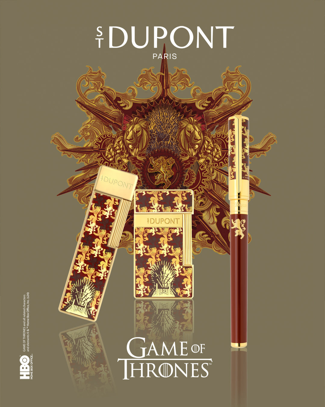 DUPONT ACCESSORIES Bật lửa châm Xì gà bằng KL (LI SLIMMY GOT LANNISTER/GOLDEN - 028111) - S.T. Dupont