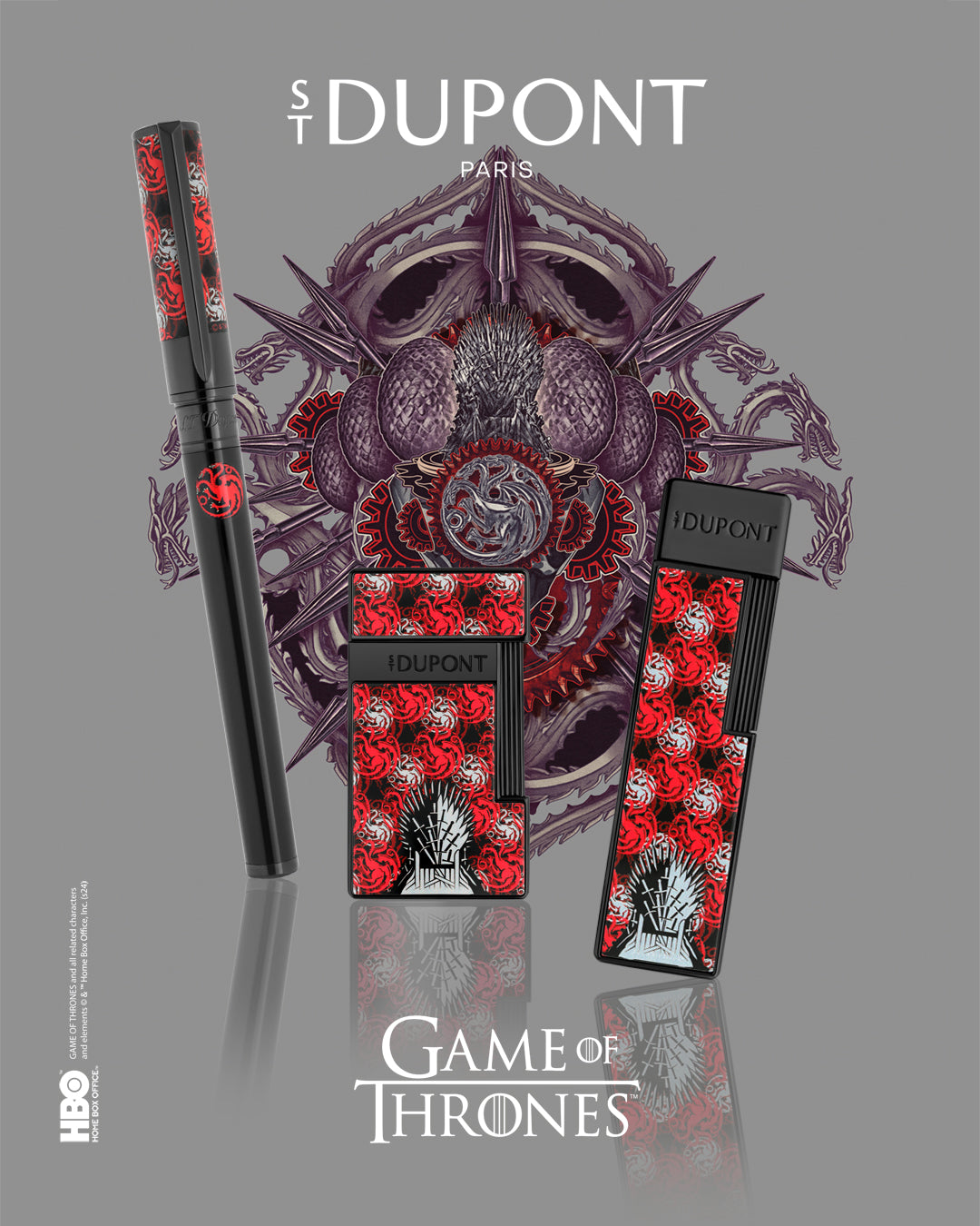 DUPONT ACCESSORIES Bật lửa châm Xì gà bằng KL (LI SLIMMY GOT TARGARYEN / BLCK - 028112) - S.T. Dupont
