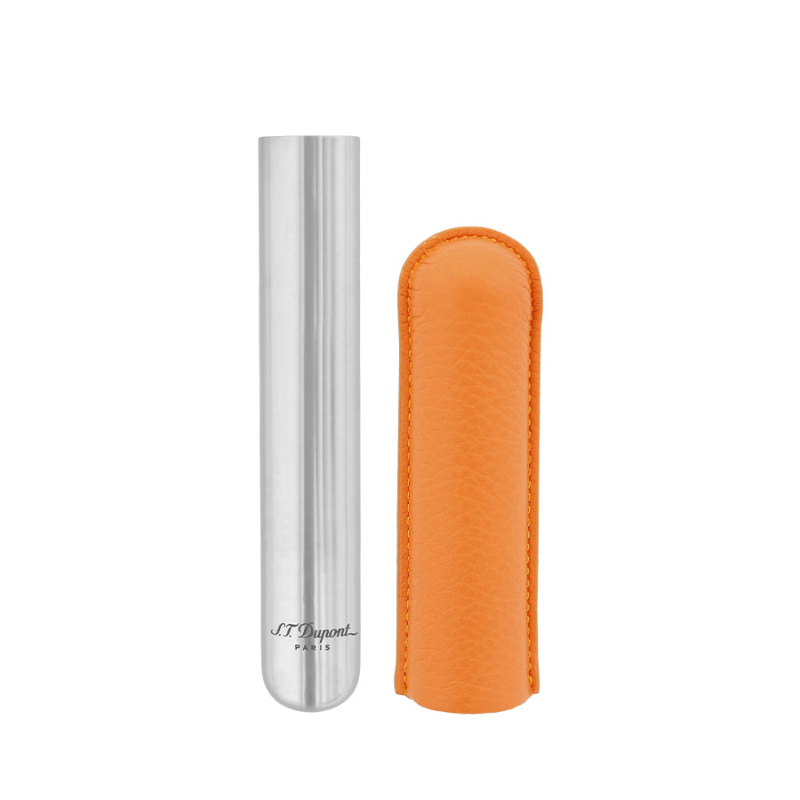 DUPONT ACCESSORIES Bao Da Đựng Cigar Bằng Da Bò Loại 1 Điếu Màu Cam/Chrome (1 CG Case Orange Gr/Chrome - 183166) - S.T.Dupont