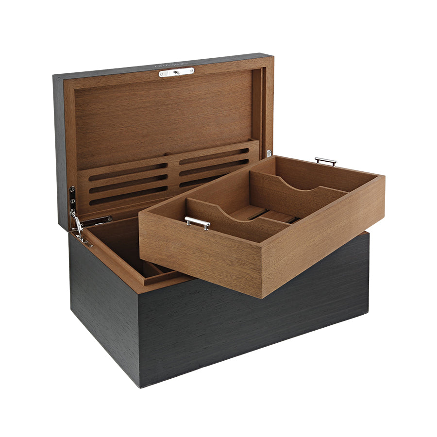 DUPONT ACCESSORIES Hộp Đựng Cigar Bằng Gỗ Công Nghiệp (Prestige Humidor Black - 001319) - S.T.Dupont. KT(44.3X 27.3 X 20)cm