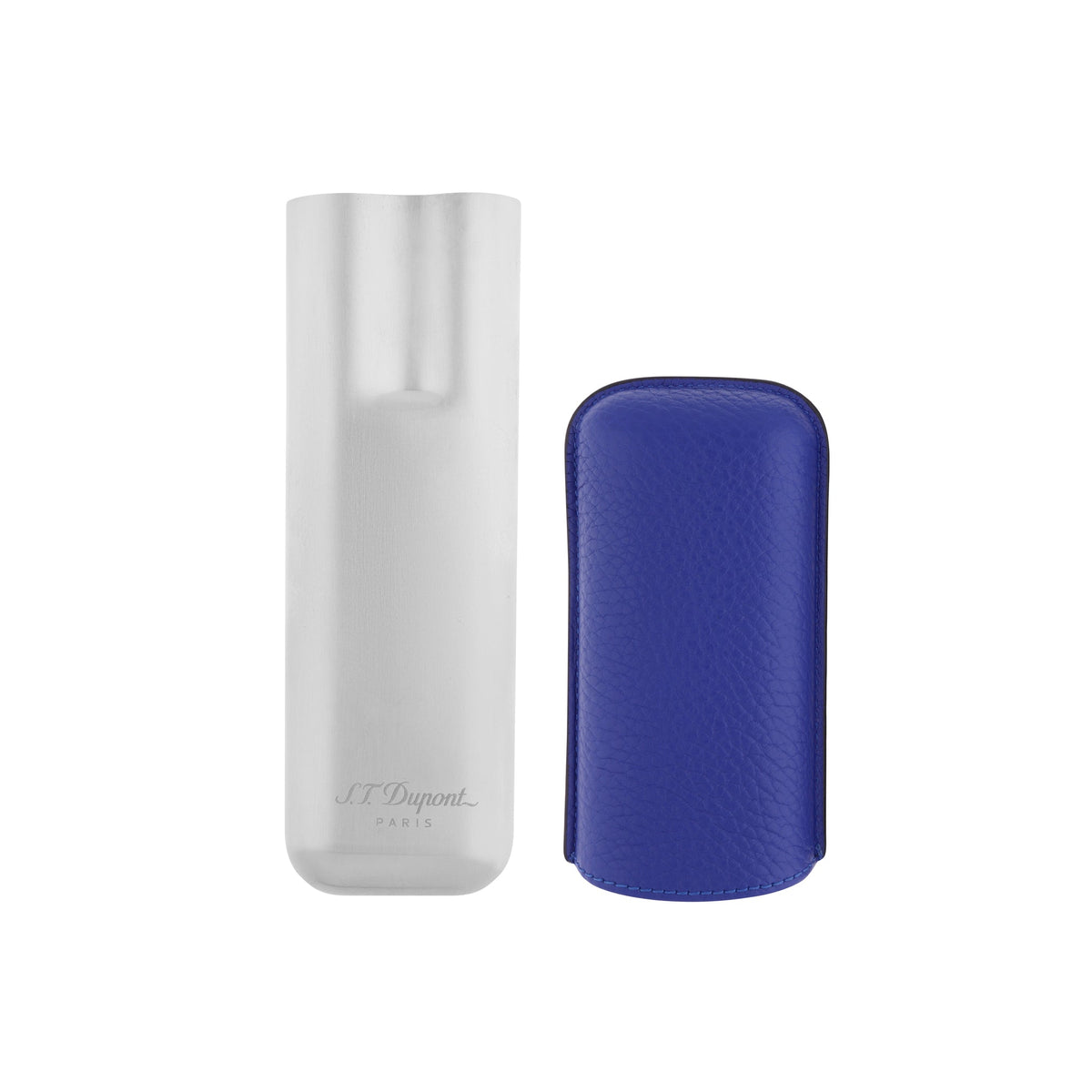 DUPONT ACCESSORIES [style_3597390289247] Bao da đựng Cigar bằng da bò loại 2 điếu màu đen/chrome - S.T.Dupont (2 CG CASE BLUE GR/CHROME style no 183267). KT:  (180x60 x30) mm