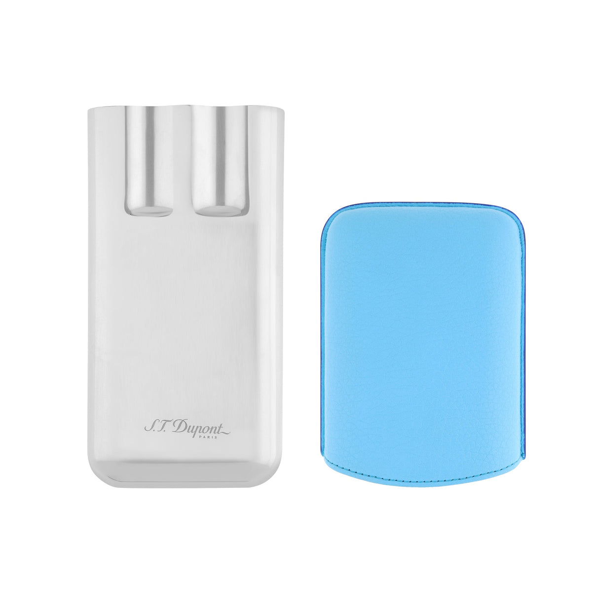 DUPONT ACCESSORIES [style_3597390290434] Bao da đựng Cigar bằng da bò loại 3 điếu màu xanh/chrome - S.T.Dupont (3 CG CASE TURQUOISE GR/CHROME style no 183364). KT:  (180x80x30) mm