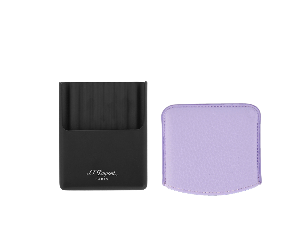 DUPONT ACCESSORIES [style_3597390292919] Bao da đựng Cigar bằng da bò màu tím - S.T.Dupont (CIGRT CASE LILAC/MAT BLK METAL style no 183092). KT:  (100x80x15) mm