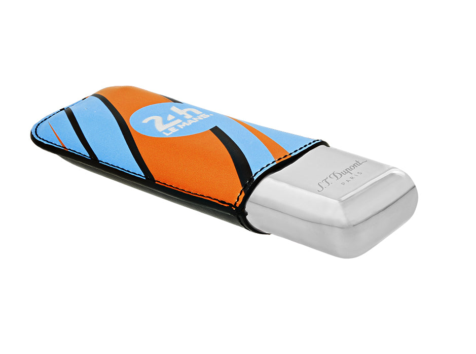 DUPONT ACCESSORIES [style_3597390293985] Bao da đựng Cigar bằng da bò loại 2 điếu màu xanh/chrome - S.T.Dupont (2 CG CASE LE MANS BLUE/CHROME style no 183289). KT:  (180x60 x30) mm