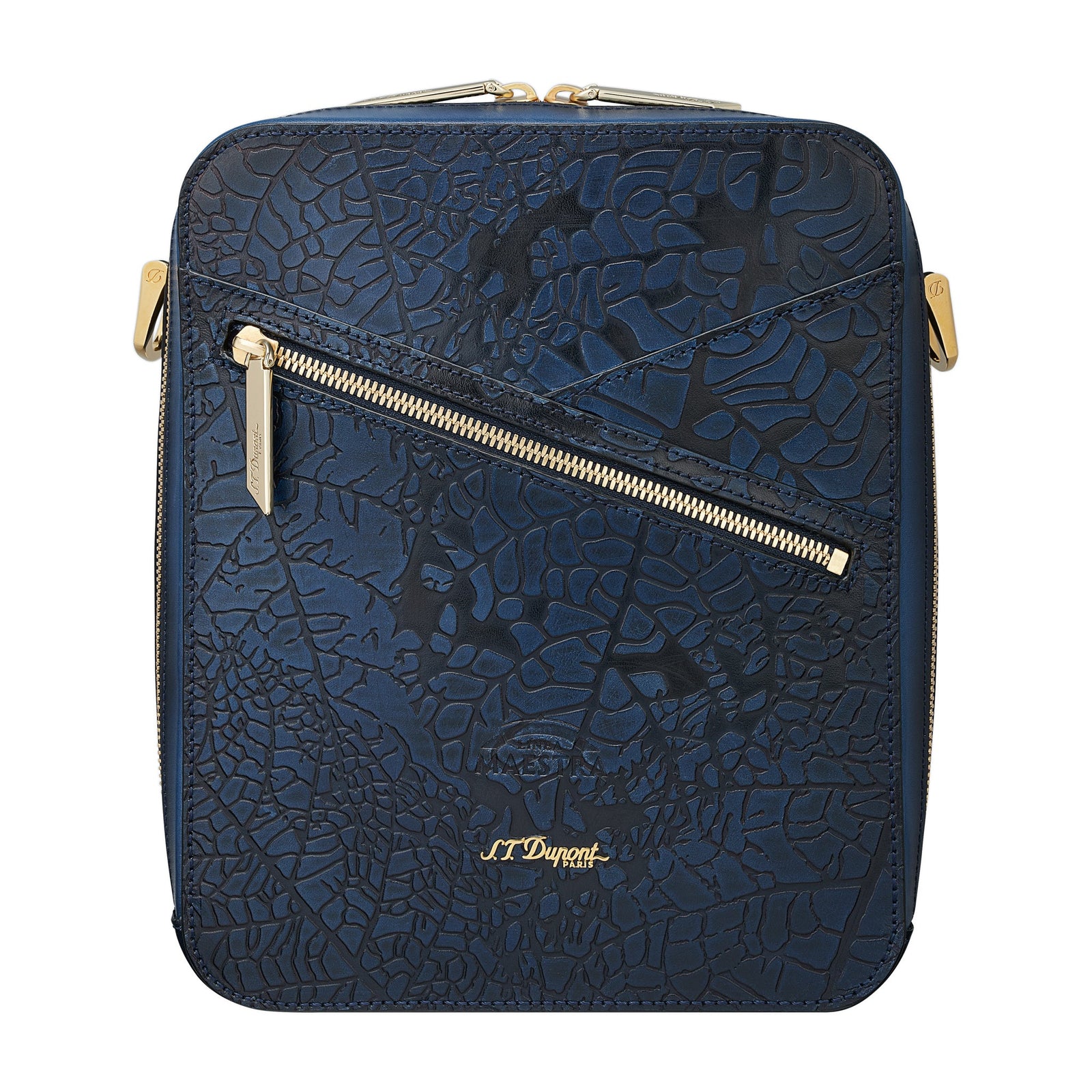 DUPONT ACCESSORIES [style_3597390295965] Túi da màu xanh bằng da bò, S.T.Dupont (CIGAR CROSSBODY PARTAGAS BLUE/191203). KT:  (5x20.5x7.5)cm