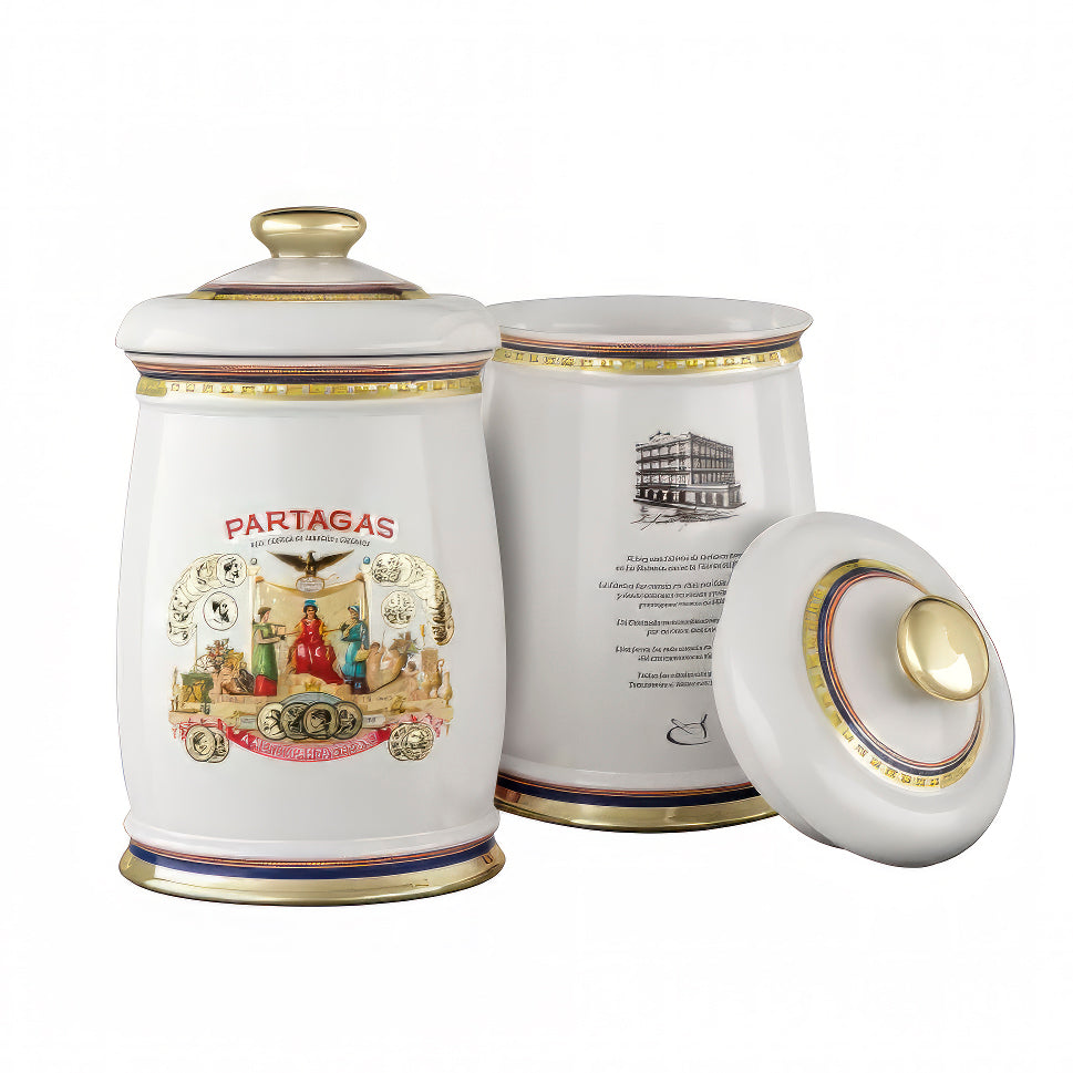 HABANOS ACCESSORIES [style_8010202009745] Ống đựng Xì gà bằng sứ - nhãn hiệu PARTAGAS. KT:  14 x 14 x 25 (cm)