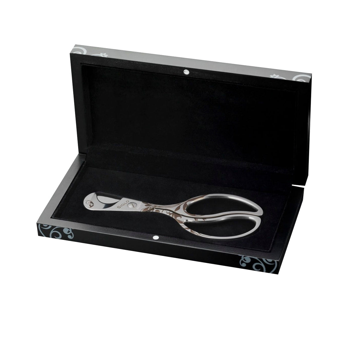 Habanos Specialist Vietnam ACCESSORIES Đồ cắt Xì Gà bằng thép không gỉ có hình hoa văn chữ ký. SIGLO L&amp;R SCISSORS