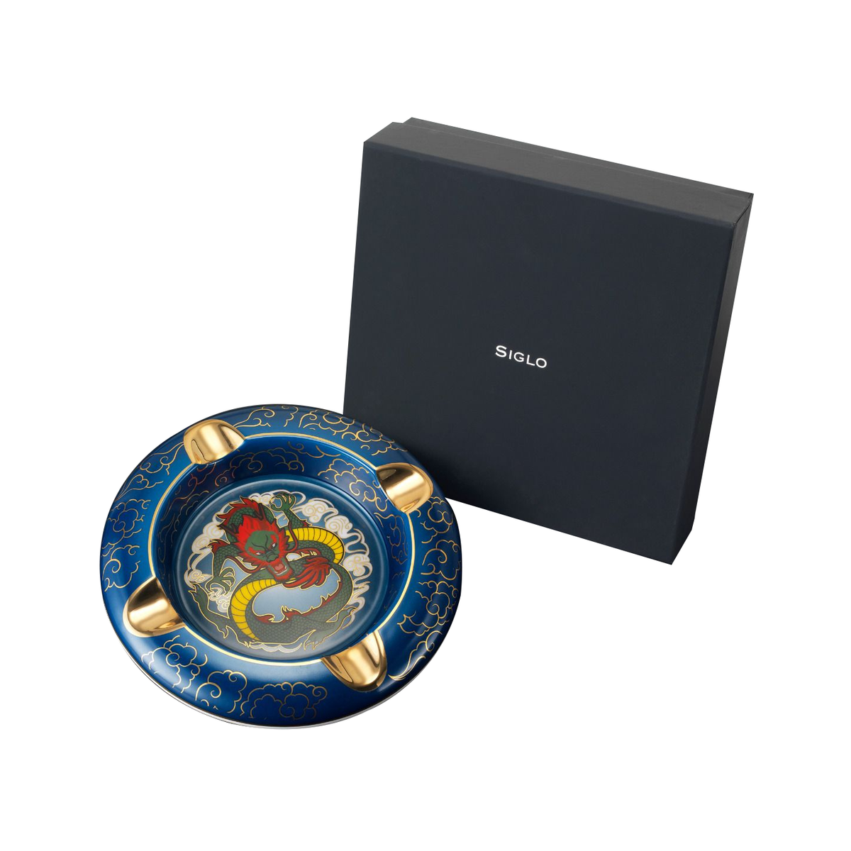 SIGLO ACCESSORIES [style_8010202009714] Gạt tàn  sứ loại 4 điếu in hình rồng - SIGLO YEAR OF THE DRAGON ASHTRAY