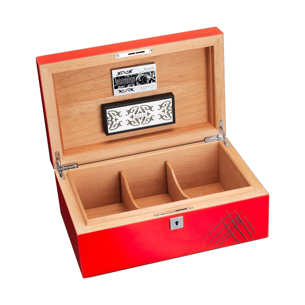 SIGLO ACCESSORIES [style_8010202009886] Hộp đựng Xì Gà bằng gỗ công nghiệp màu đỏ/xanh - SIGLO CAT HUMIDOR - BLUE/RED KT: 36.7 x 22.9 x 13.5 cm