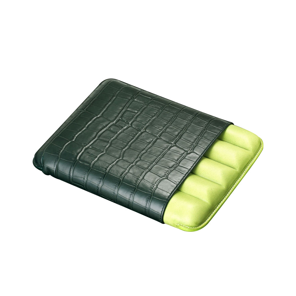 SIGLO ACCESSORIES [style_8010202009889] Bao da đựng Xì Gà bằng da bò - SIGLO CROCODILE CASE - GREEN 5'