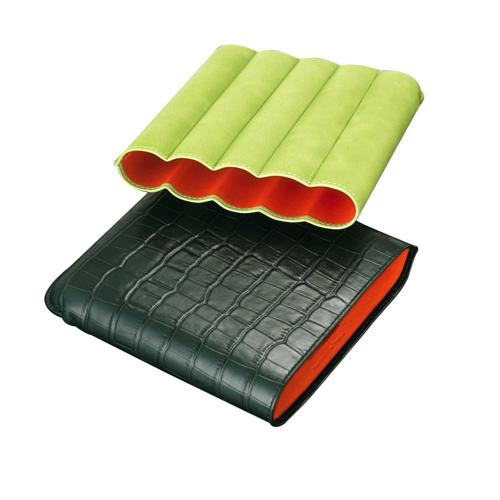 SIGLO ACCESSORIES [style_8010202009889] Bao da đựng Xì Gà bằng da bò - SIGLO CROCODILE CASE - GREEN 5&#39;