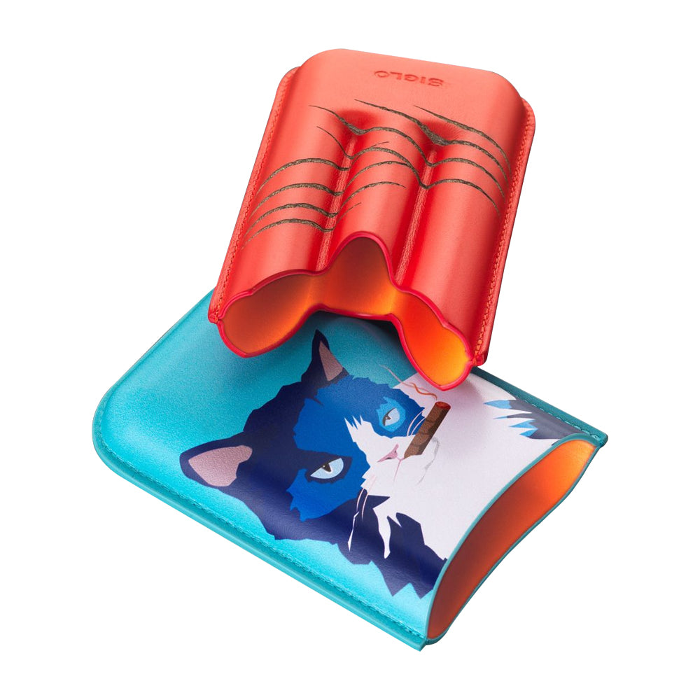 SIGLO ACCESSORIES [style_8010202009890] Bao da đựng Xì Gà bằng da bò màu đỏ/xanh - SIGLO CAT CIGAR CASE - BLUE/RED