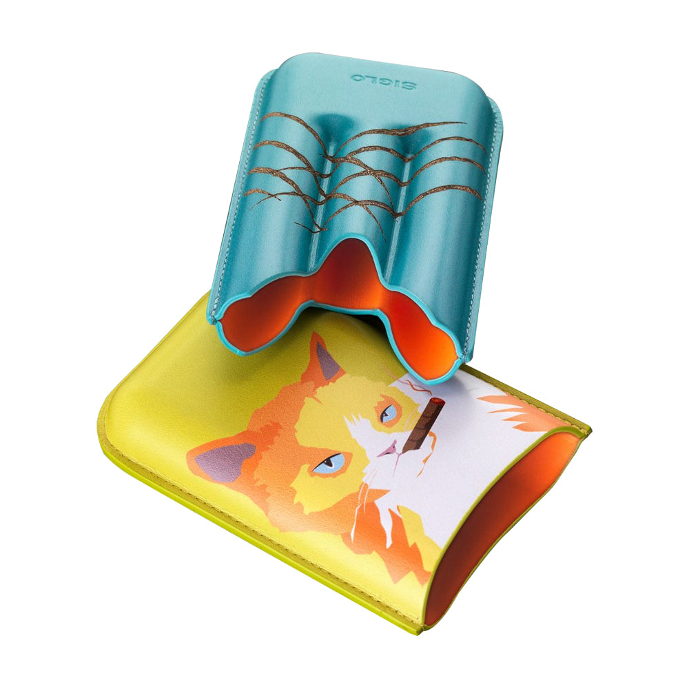 SIGLO ACCESSORIES [style_8010202009891] Bao da đựng Xì Gà bằng da bò màu vàng/xanh - SIGLO CAT CIGAR CASE - YELLOW/GREEN