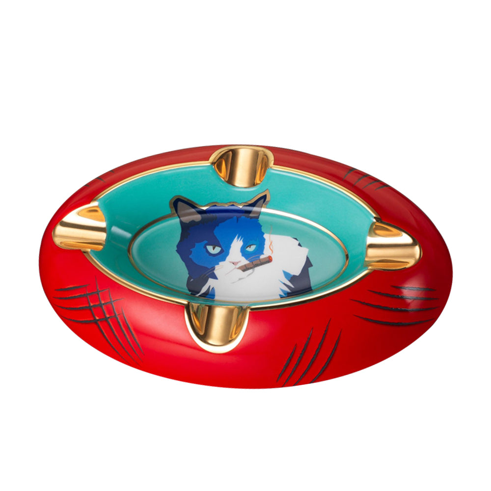 SIGLO ACCESSORIES [style_8010202009893] Gạt tàn thuốc Xì gà bằng sứ màu đỏ/xanh - SIGLO CAT ASHTRAY - BLUE/RED