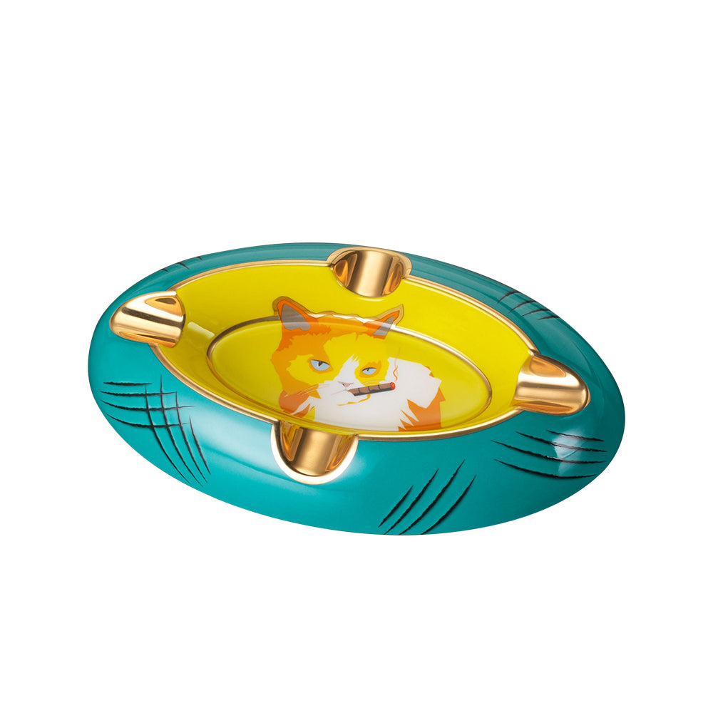 SIGLO ACCESSORIES [style_8010202009894] Gạt tàn thuốc Xì gà bằng sứ màu vàng/xanh - SIGLO CAT ASHTRAY - YELLOW/GREEN