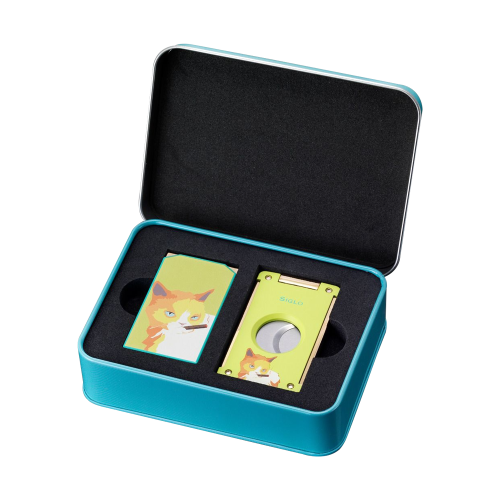 SIGLO ACCESSORIES [style_8010202009896] Bộ phụ kiện bật lửa &amp; dao cắt Xì Gà bằng kim loại - SIGLO CAT LIG &amp; CUT SET - YELLOW/GREEN
