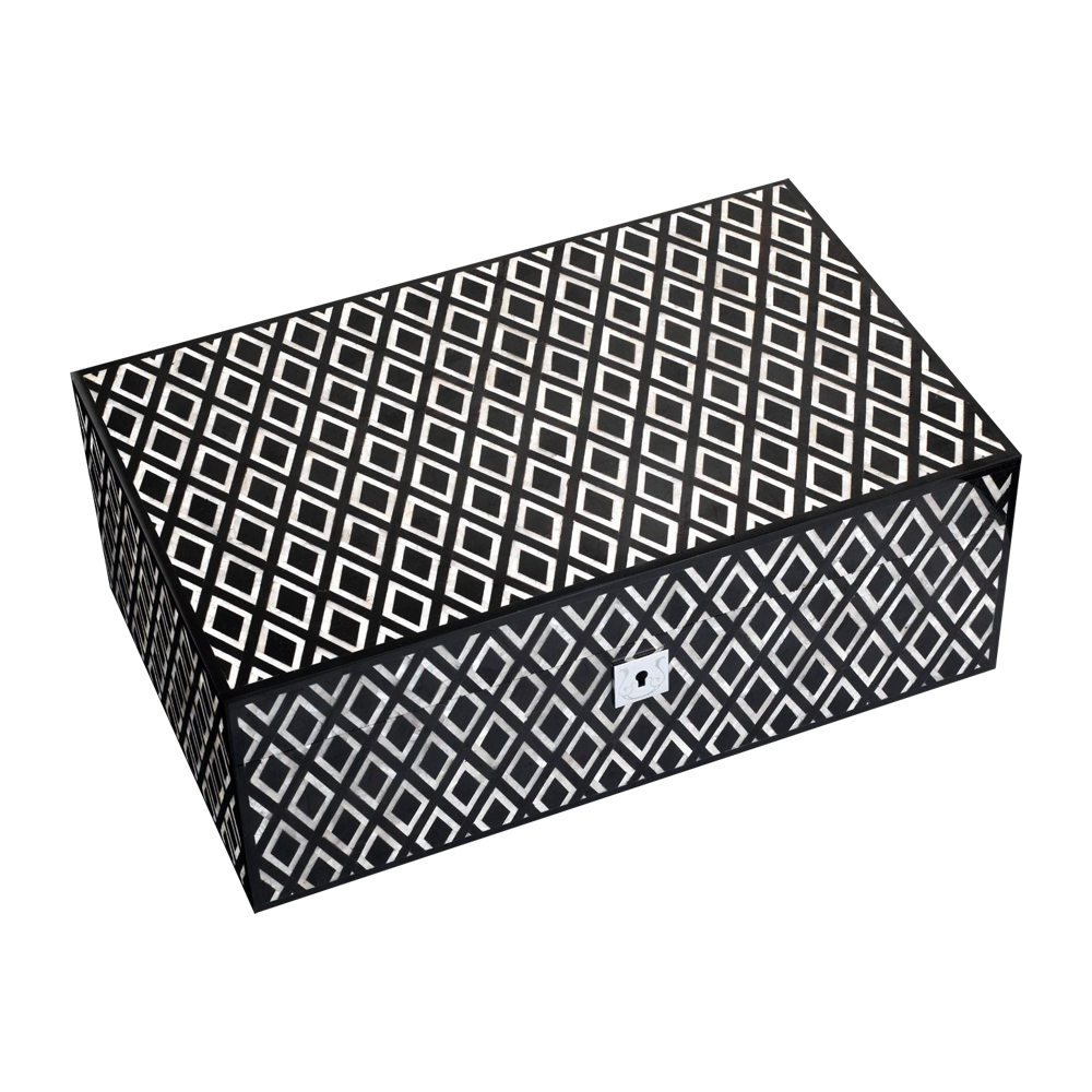 SIGLO ACCESSORIES [style_8010202009898] Hộp đựng Xì Gà bằng gỗ công nghiệp - SIGLO MOP HUMIDOR - BLACK KT: 36.7 x 22.9 x 13.5cm