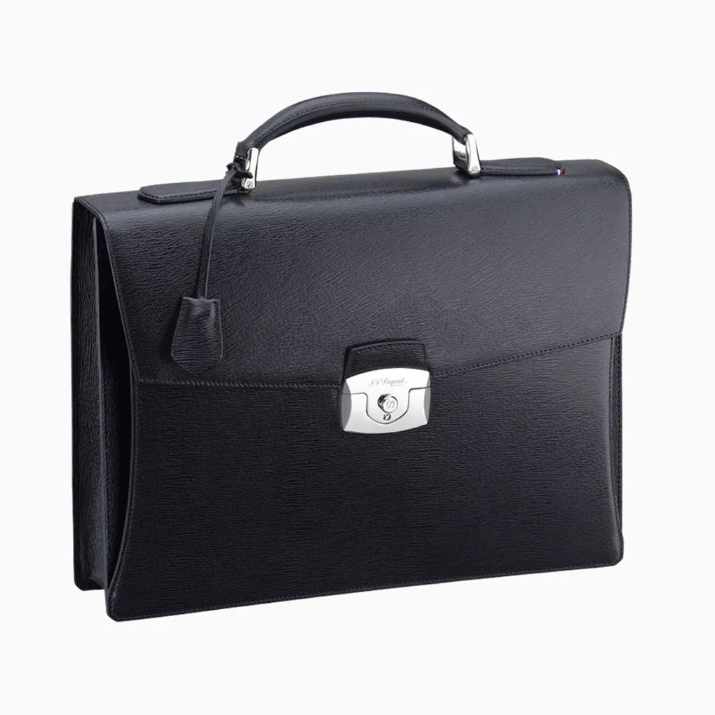 DUPONT ACCESSORIES CONTRASTE LEATHER SINGLE-GUSSET LEATHER BRIEFCASE NO.181301