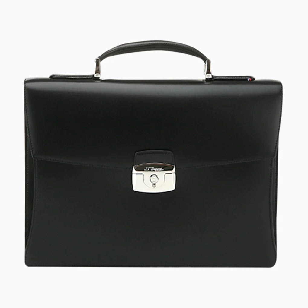 DUPONT ACCESSORIES LINE D SINGLE-GUSSET BLACK SMOOTH LEATHER BRIEFCASE NO.181001