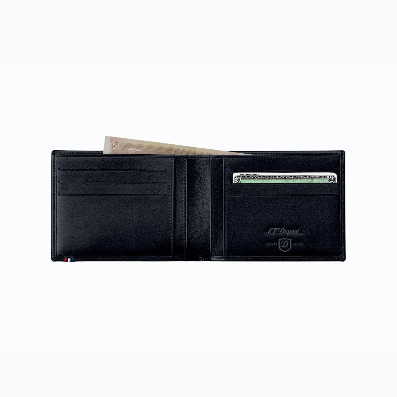 DUPONT ACCESSORIES S.T.DUPONT LINE D BLACK SMOOTH LEATHER WALLET-6-CREDIT CARD SLOTS AND ID CARD SLOT