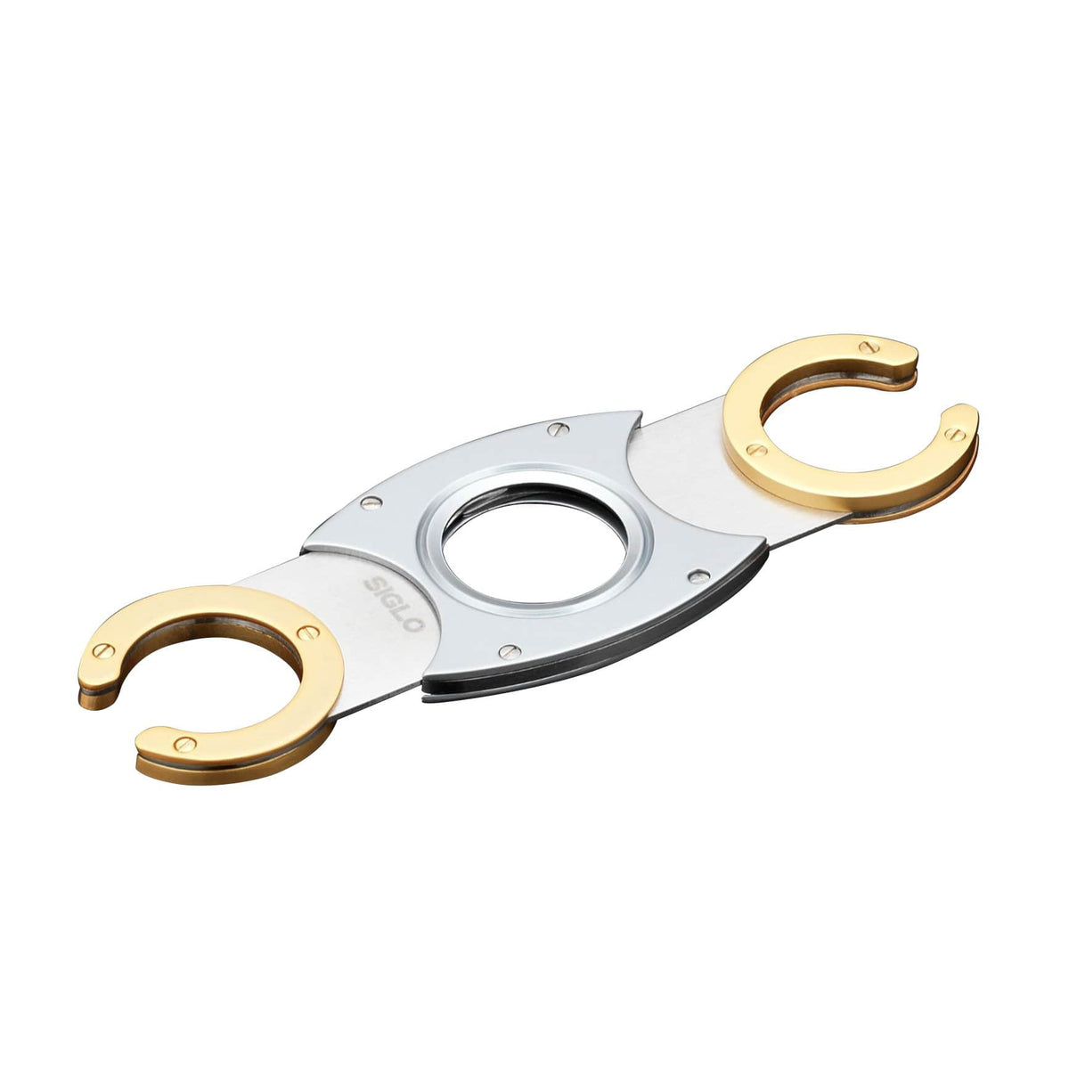 Habanos Specialist Vietnam ACCESSORIES Đồ cắt Xì Gà bằng thép không gỉ màu bạc và vàng. (CC Twin Blade Cutter silver w gold handle)