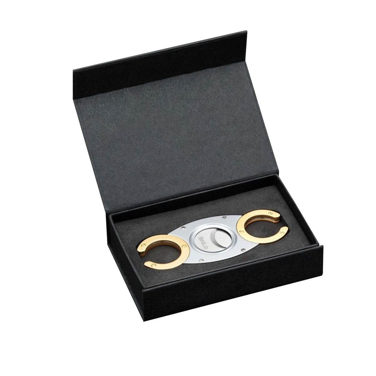 Habanos Specialist Vietnam ACCESSORIES Đồ cắt Xì Gà bằng thép không gỉ màu bạc và vàng. (CC Twin Blade Cutter silver w gold handle)