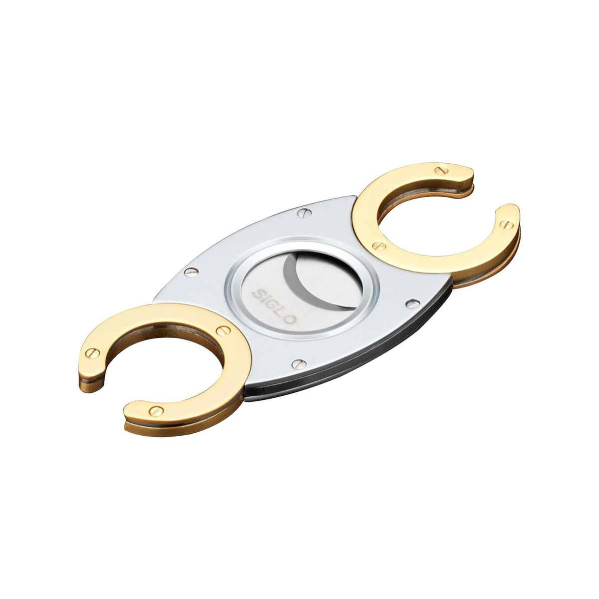 Habanos Specialist Vietnam ACCESSORIES Đồ cắt Xì Gà bằng thép không gỉ màu bạc và vàng. (CC Twin Blade Cutter silver w gold handle)