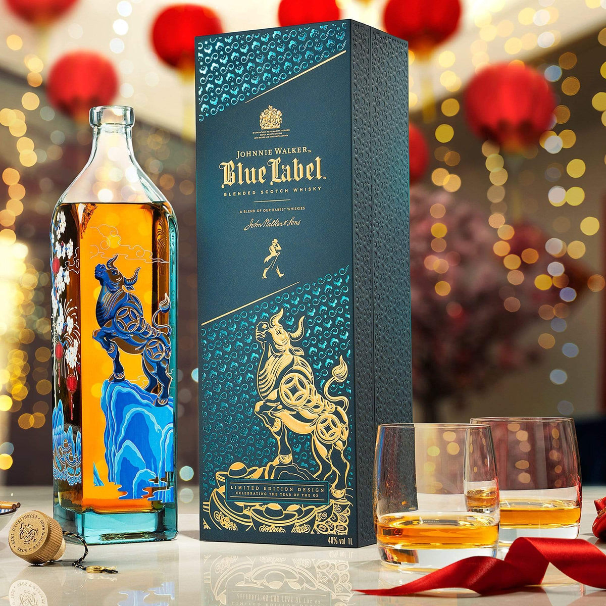 JW Whisky LIQUOR &amp; SPIRITS 75cl JW BLUE LABEL YEAR OF OX