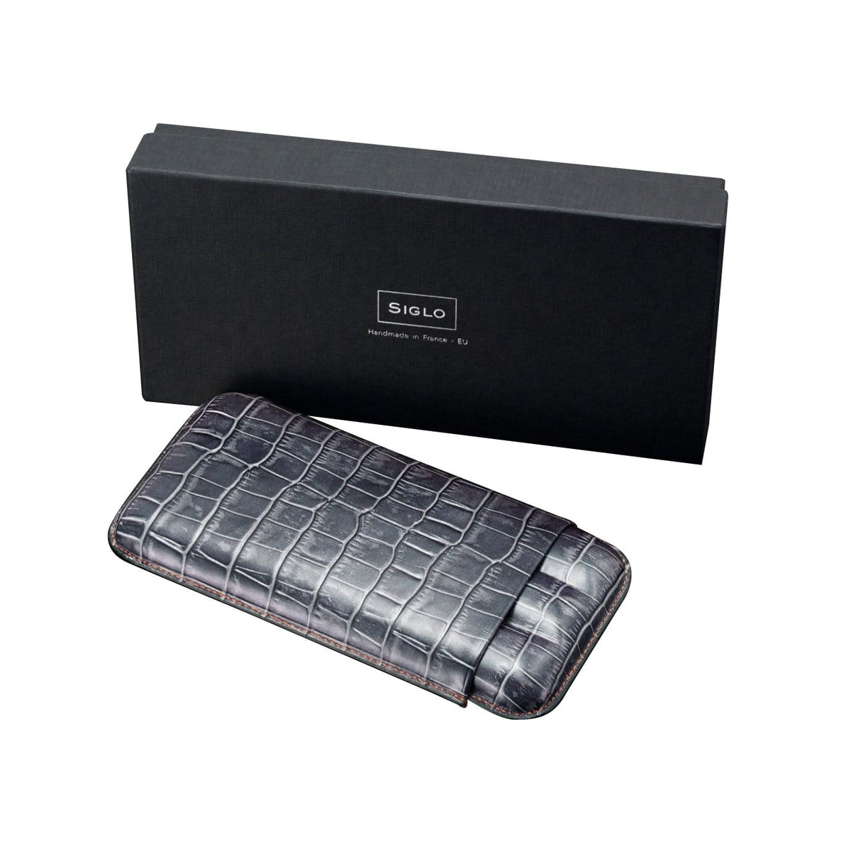 SIGLO ACCESSORIES GREY GREY CROCO 3 CIGAR CASE