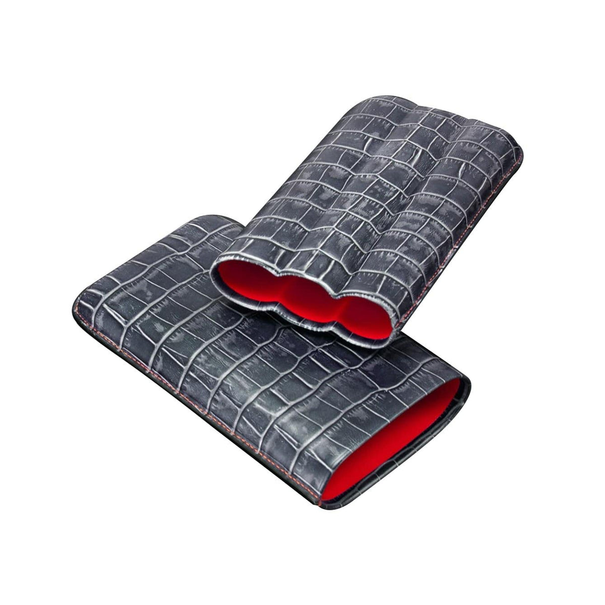 SIGLO ACCESSORIES GREY GREY CROCO 3 CIGAR CASE